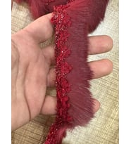EN 3 CM TÜĞLÜ İŞLEMELİ ŞERİT DEKORATİF ŞERİT BORDÜR DİKİŞ AKSESUARI 1 METRE (Bordo)