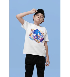Süper Sonic Baskılı Unisex Çizgi Film Çocuk Tişört (1-12 Yaş)