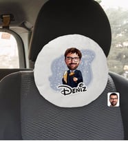 BK Gift Kişiye Özel İsimli Erkek Hakim Karikatürlü Yuvarlak Araç Koltuk Yastığı-1
