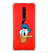 Xiaomi Mi 9T Pro Soft Premier Kapak Donald Duck-A Tasarımlı Silikon Kılıf - Kırmızı (Şeffaf)