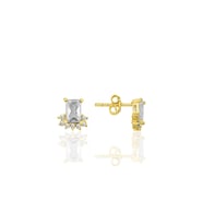 Gümüş altın yaldızlı baget kesim zirkon taşlı pırlanta modeli küpe SGTL11952GOLD
