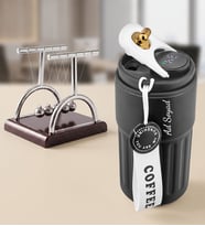 Kişiye Özel Paslanmaz Çelik Dereceli Termos 440mL. & Masaüstü Newton Denge Topları Ofis, Yeni İş Hediye Seti