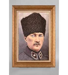 Altın Varaklı Çerçeveli Paspartulu Atatürk Tablo a541 (Gold)