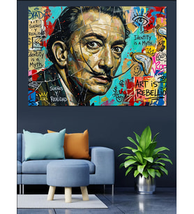 Salvador Dali Grafiti Tarzı Portresi Dekoratif Kanvas - Mdf Ahşap Tablo