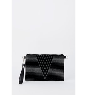 Kadın V Gümüş Taşlı Süet Bilek Askılı Ve Zincir Askılı Portföy El Ve Clutch Çanta