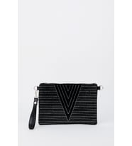 Kadın V Gümüş Taşlı Süet Bilek Askılı Ve Zincir Askılı Portföy El Ve Clutch Çanta