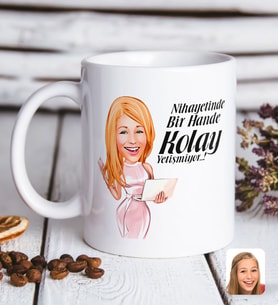 BK Gift Kişiye Özel Kadın Kolay Yetişmiyor Karikatürlü Beyaz Kupa Bardak-1