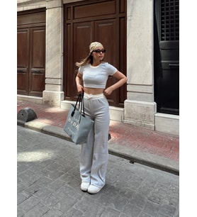 Crop pantolon biyeli takım gri
