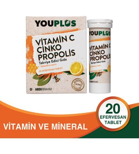 Youplus Vitamin C, Çinko & Propolis 20 Efervesan Tablet - Abdi İbrahim