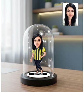 KİŞİYE ÖZEL KADIN SARI  LACİVERT  TARAFTAR TASARIMLI IŞIKLI KARİKATÜR FANUS BİBLO