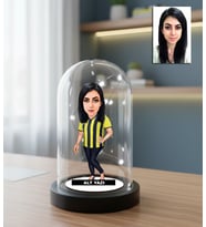 KİŞİYE ÖZEL KADIN SARI  LACİVERT  TARAFTAR TASARIMLI IŞIKLI KARİKATÜR FANUS BİBLO