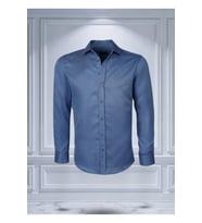 Todth Kolay Ütülenebilen Dört Mevsim Modern Fit Yumuşak Dokulu Indigo Düz Erkek Gömlek