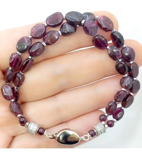 2505 Garnet ( lal ) Hematit çift sıralı el yapımı bileklik