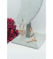 Rose Altın Kaplama Vip Seri Oklu Kalp Küpe 2,5 cm