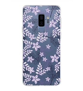 Samsung Galaxy S9 Plus Kapak Floral Lila Tasarımlı Şeffaf Silikon Kılıf