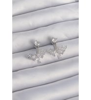 Pirinç Gümüş Renk Zirkon Taşlı V Model Küpe - EBJ240820W26690 (Renksiz)