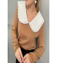 Lissa Kadın Tasarım Vintage Bebe Yaka Triko Kazak (Camel)