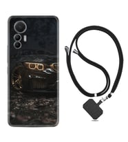 Xiaomi 12 Lite Kılıf Silikon Boyun Askılı İpli Desenli Silikon Black Car 1768