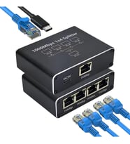 Ethernet Splitter, Gigabit Ağ Bölücü, Bilgisayar, Hub, Anahtar, Yönlendirici 1x4 Portlu, Evrensel Ağ Genişletici, USB-C Güç Girişli, 1000Mbps RJ45 LAN İnternet Splitter Eşzamanlı Çalışma