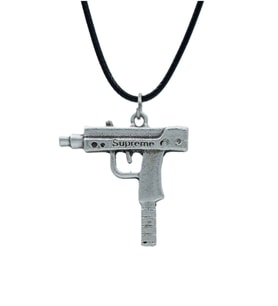 Uzi - Silah Deri ip Kolye - Gümüş Kaplama - Kadın Erkek Kolye - No:959