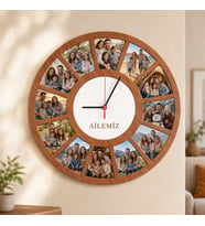 Kişiye Özel 12 Fotoğraflı Bebek Ilk Yaş Duvar Saati 34 cm – Aylık Gelişim ve 1 Yaş Hatırası