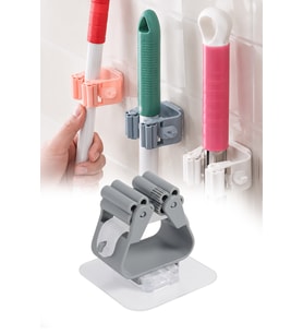 3'lü Yapışkanlı Mop Askısı Süpürge Paspas Tutucu Duvar Organizer Askı Seti
