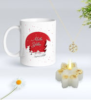 Yılbaşı Hediyesi BK Gift Kişiye Özel Yeni Yıl Tasarımlı Beyaz Kupa Bardak, Kar Tanesi Kolye ve Kar Tanesi Mum Hediye Seti-4, Sevgiliye Hediye, Arkadaşa Hediye