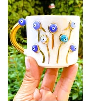 Lexroo 24 Ayar Altın Detaylı Nazar Mug Hayat Ağacı Kabartmalı El Yapımı Sağ Evil Eye 200 ml Nha
