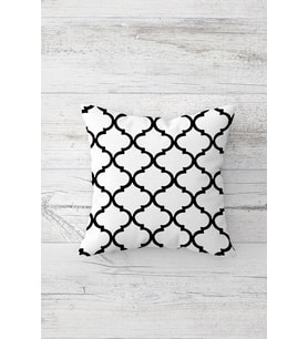 Geometrik Desenli Çift Tarafı Baskılı Gizli Fermuarlı Yastık Kılıfı Kırlent Koltuk Yastık Kılıfı (Beyaz-Siyah)