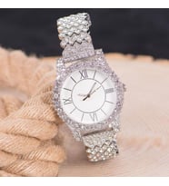 Trend Gümüş Renk Çelik Kordonlu Zirkon Taş Kaplama Lüx Kadın Kol Saati ST-303997