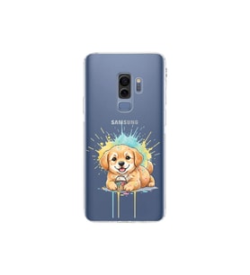 Samsung Galaxy S9 Plus ile Uyumlu Splash Köpek Tasarımlı Şeffaf Silikon Kılıf
