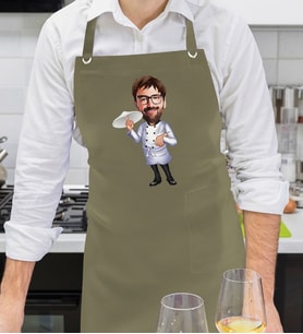 BK Gift Kişiye Özel Chef Pizza Karikatürlü Profesyonel Haki Yeşil Mutfak Önlüğü, Aşçı Önlüğü, Şef Önlüğü, Arkadaşa Hediye-1