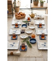 Blue Kare Kahvaltı Takımı 14 Parça 6 Kişilik Kahvaltılık Sunum Tabağı