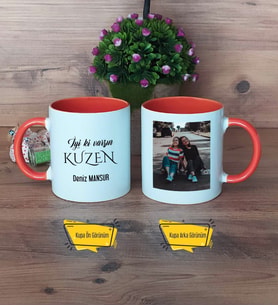 Kuzene Hediye Kupa Bardak Turuncu Fotoğraflı Kuzene Doğum Günü Hediyesi