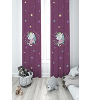 MEKTA HOME BEBEK VE ÇOCUK ODASI Renkli Unicorn Desenli Mor 2 Kanat Fon Perde