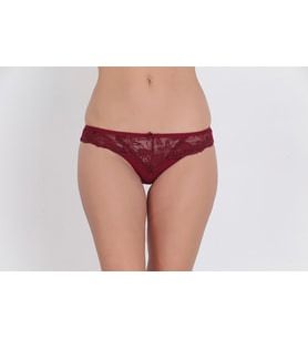 Ön ve Arka Dantelli Düşük Bel Slim Külot Bordo
