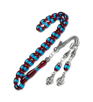 Erkek 7x11mm Bordo Mavi Sürmeli Kokulu Toz Kehribar Tesbih (Çok Renkli)