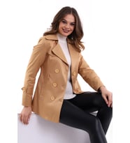 224250094 Kuşaksız Kruvaze Yaka Trenckot CAMEL