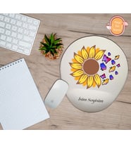 Kişiye Özel Ayçiçeği Kelebek Temalı Mouse Pad Bilek Destekli
