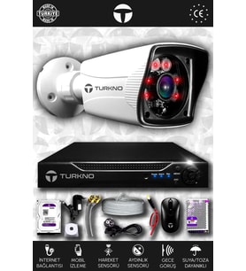 TURKNO 1 Kameralı Karia 1 Dış Kamera Set 1 TB HDD Full HD Gece Görüşlü Güvenlik Kamerası Sistemi