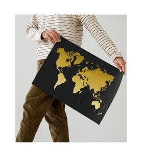Gold Dünya Haritası Minimal Çerçevesiz Poster – Modern Duvar Dekoru Çerçevesiz Poster -Dijital Baskı