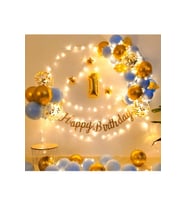 Led Işıklı Gold Mavi Balon Kemer Kiti Doğum Günü PArti Seti Süsü
