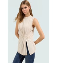 Kadın Asimetrik Kolsuz Örme Bluz Modal Polyester Günlük Şık Özenle Seçilmiş Kaliteli İşçilik (Taş)