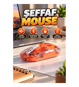 Şeffaf Kablosuz Mouse – Sessiz Tıklama, Bluetooth ve USB Bağlantı