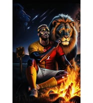 Aslan ve Ateş Poster, Tüm Zeminlere Yapışır, (15 x 21 cm).