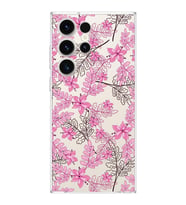 Samsung Galaxy S23 Ultra  Kamera korumalı Kapak Floral Pembe Tasarımlı  Şeffaf Kılıf
