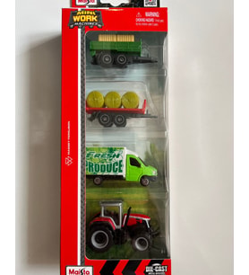Mini Work Özel Üretim Kırmızı İş Makinaları Metal Traktör Seti 4 Parçalı Set 8 Cm Arabalar