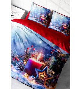 Yılbaşı Çift Kişilik Nevresim ( Lastikli Çarşaflı ) %100 Pamuk Saten Christmas Candle