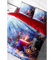 Yılbaşı Çift Kişilik Nevresim ( Lastikli Çarşaflı ) %100 Pamuk Saten Christmas Candle