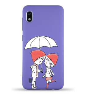 Samsung Galaxy A10 Uyumlu Lansman Kılıf Aşk Tasarımlı İçi Kadife Kapak-Mor (Şeffaf)